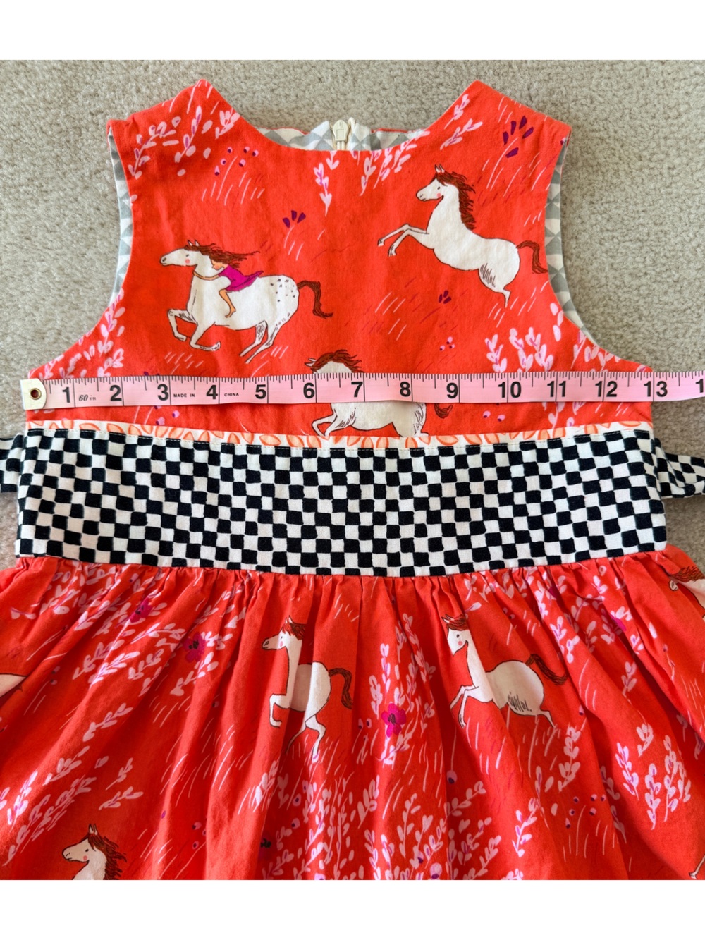 Tati & Me Horse Print Tie Back Coral Dress Boutique 100% Cotton Sleeveless USA - Picture 6 of 7